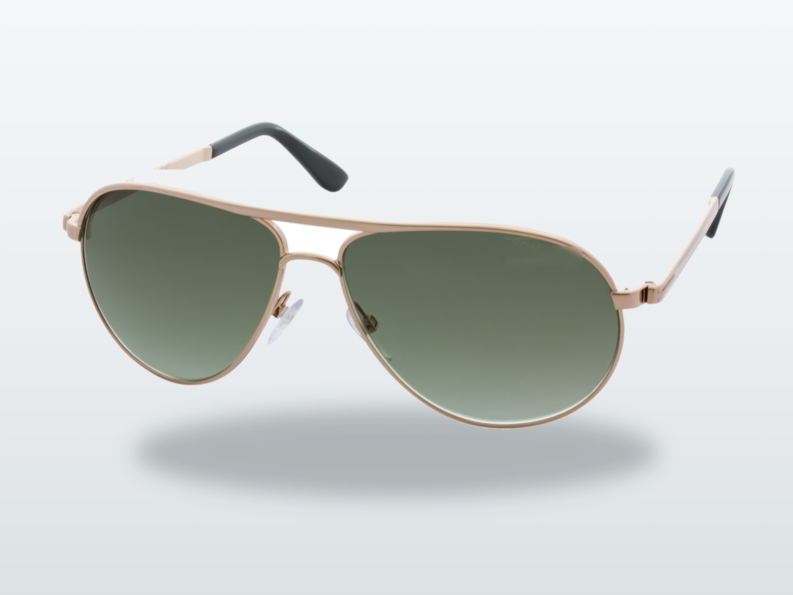 Green-lens gold aviator sunglasses, avant-garde streetwear styling